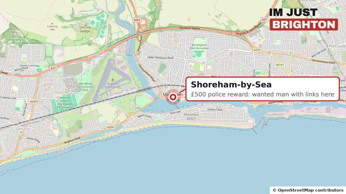 Map of Shoreham-by-Sea in West Sussex, where wanted man Corey Proctor has links
