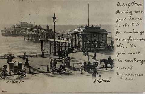 Postcard of the West Pier with a handwritten message dated 1903